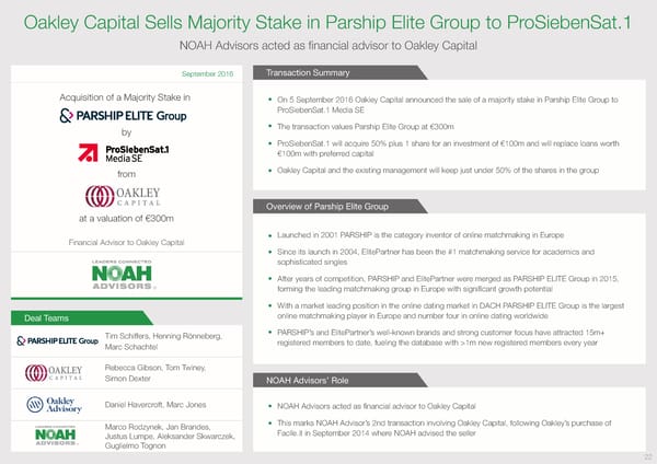 Oakley Capital Sells Majority Stake in Parship Elite Group to ProSiebenSat.1 Case Study - Page 1