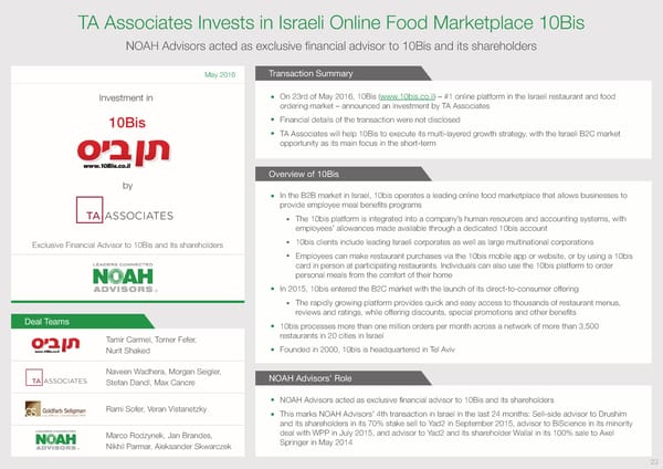 TA Associates Invests in Israeli Online Food Marketplace 10Bis Case Study - Page 1