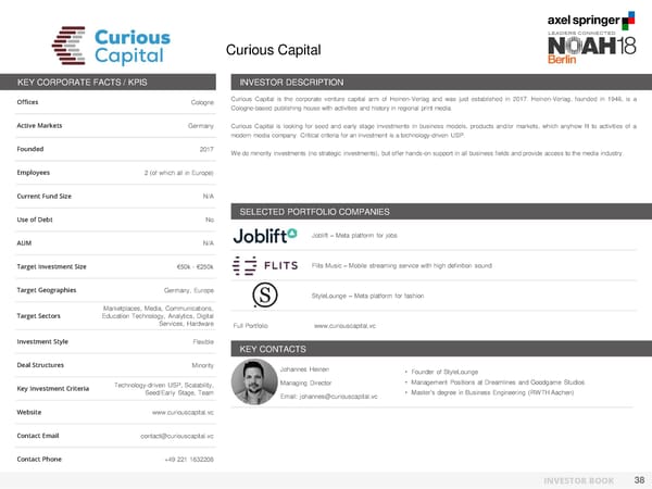 NOAH Berlin 2018 - Investor Book - Page 39